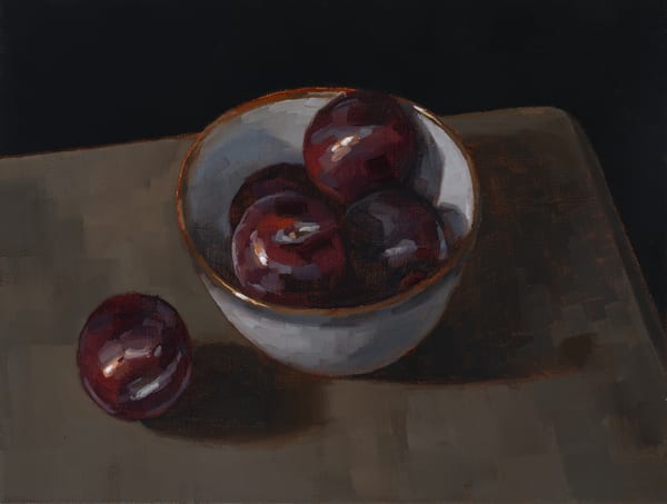 Plums in a Bowl, 2026 by Keith Burt