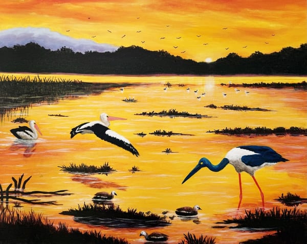 Birds on the Lake at Sunset by Jenny Ellis-Newman